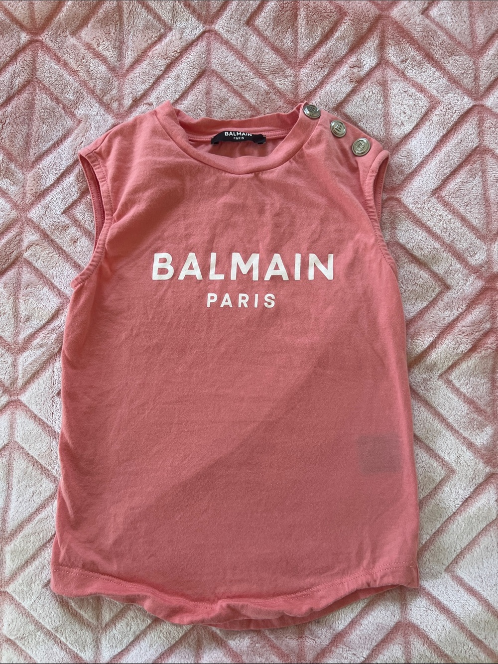 Balmain Kids Coral-Pink Logo Tank with Shoulder Snap Buttons